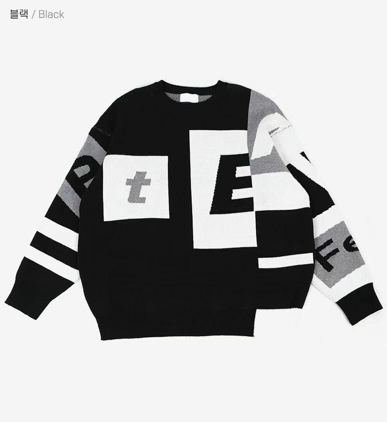 韓國直送BARON Box Lettering Crewneck Knit Sweater