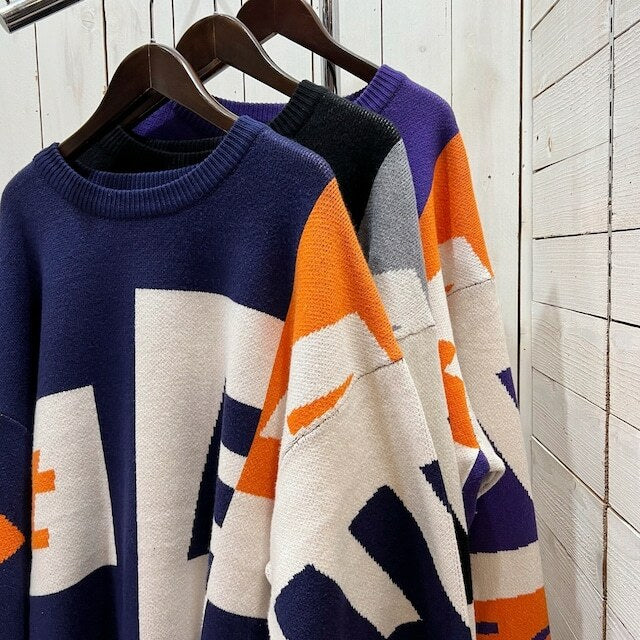 韓國直送BARON Box Lettering Crewneck Knit Sweater