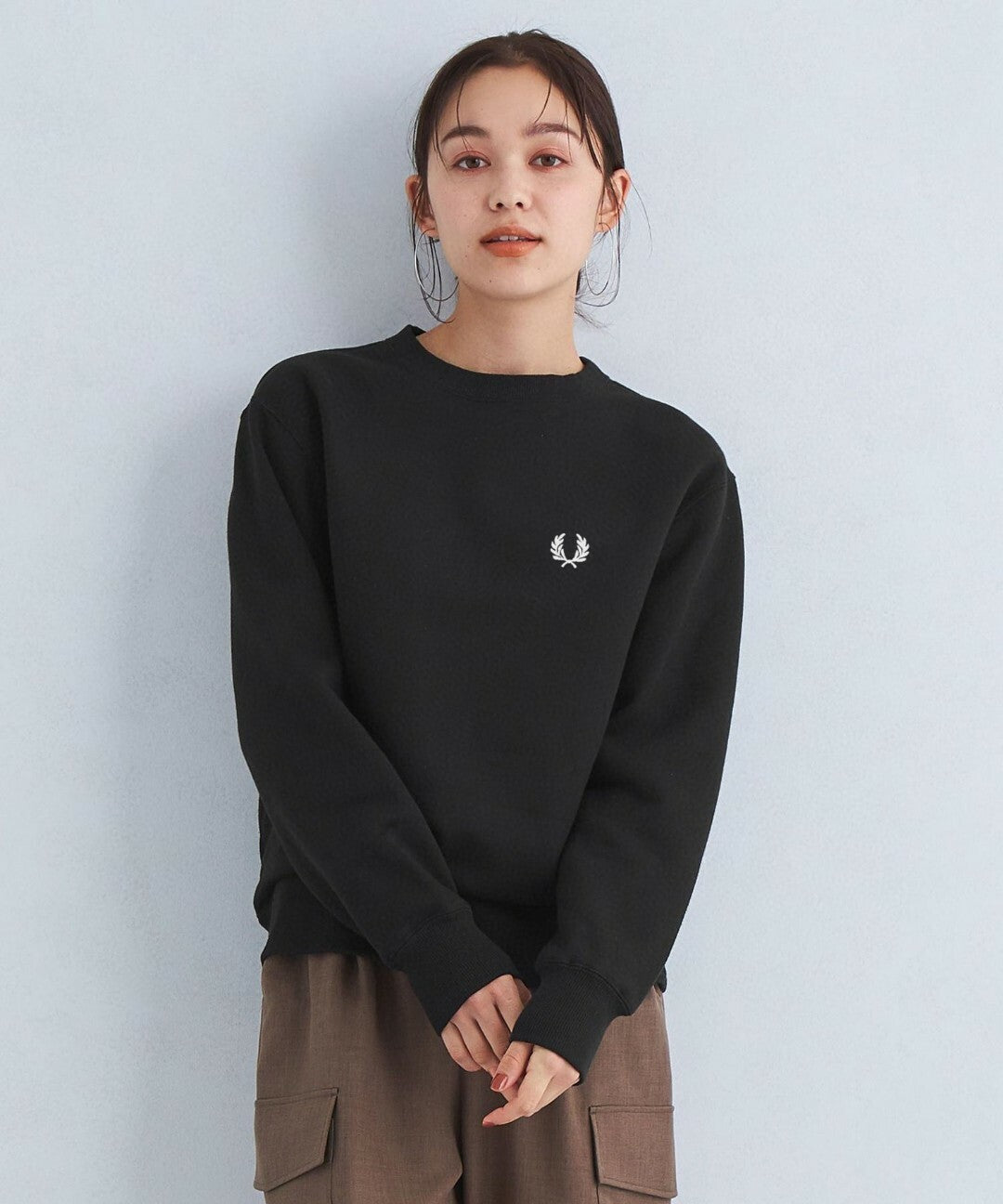 FRED PERRY logo embroidery crew neck sweatshirt