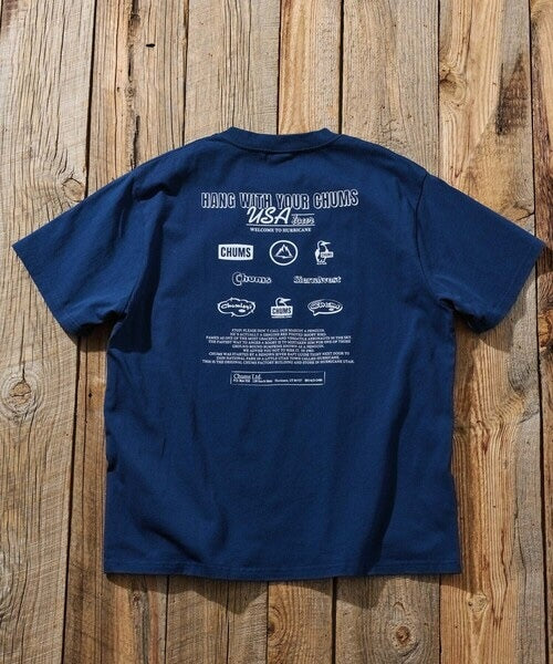 CHUMS 別注 history back print crew neck T-shirt -4 Color