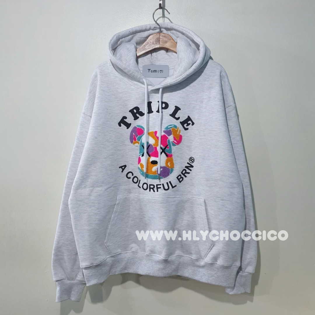 韓國直送Baron Triple Bear Embroidery Hoodie 3 Colors