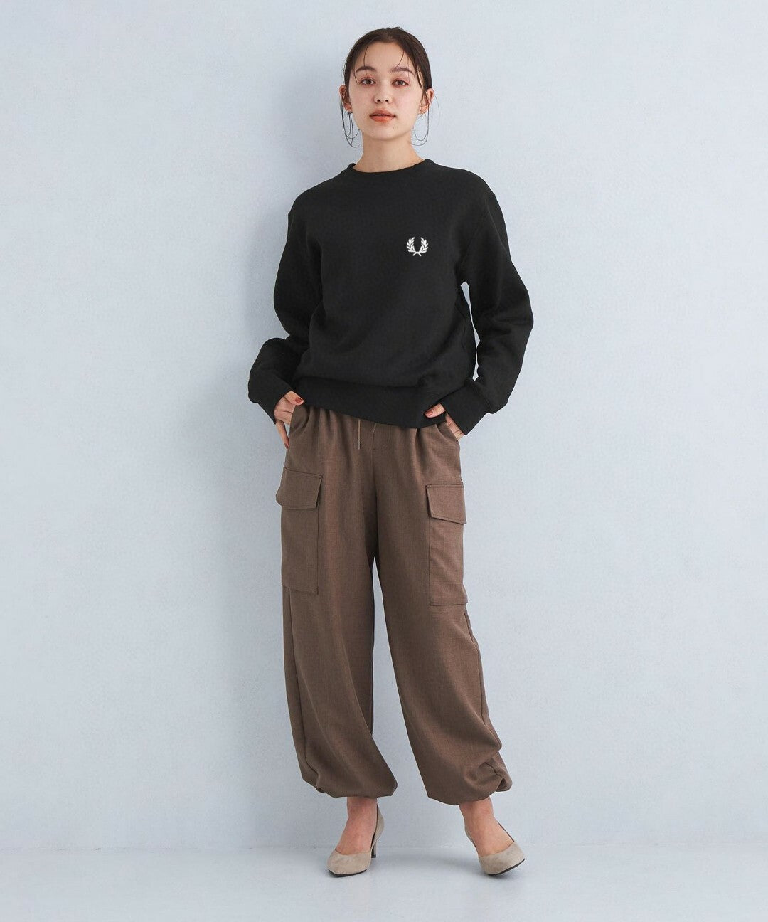 FRED PERRY logo embroidery crew neck sweatshirt