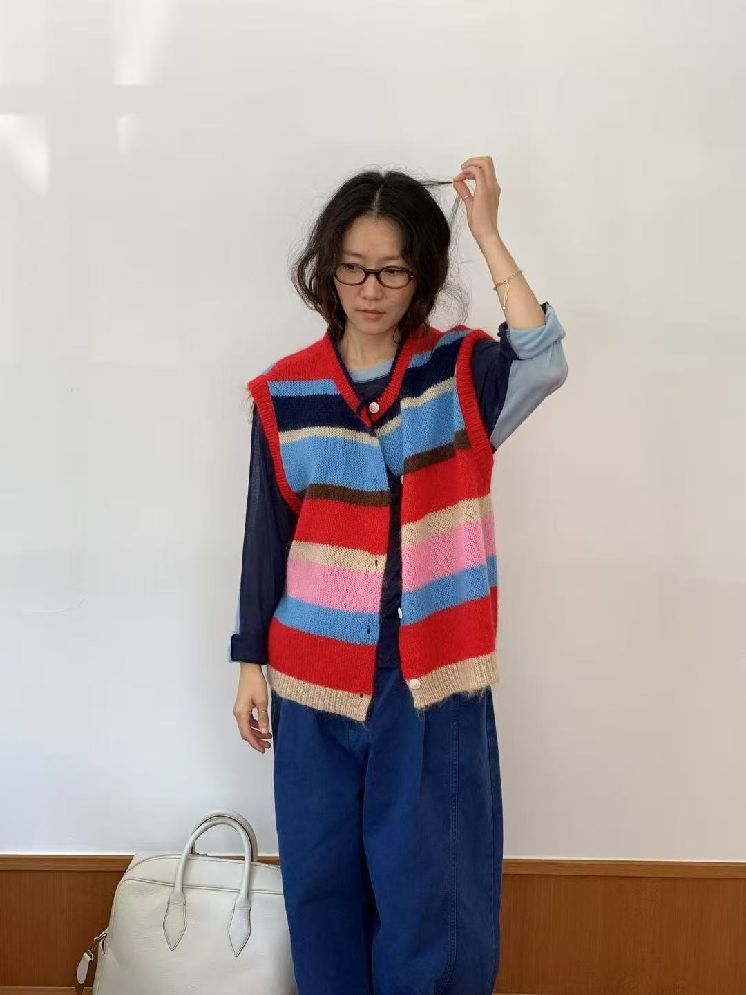 韓國直送Rainbow Striped Cardigan Vest - HLY & CHOCCICO