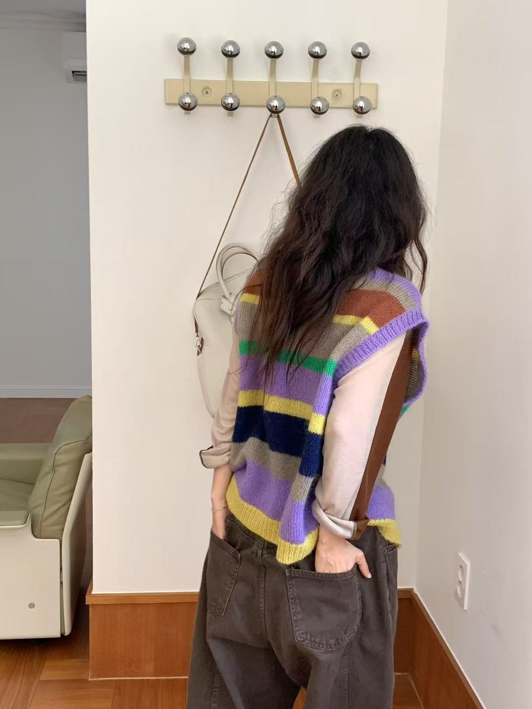 韓國直送Rainbow Striped Cardigan Vest - HLY & CHOCCICO