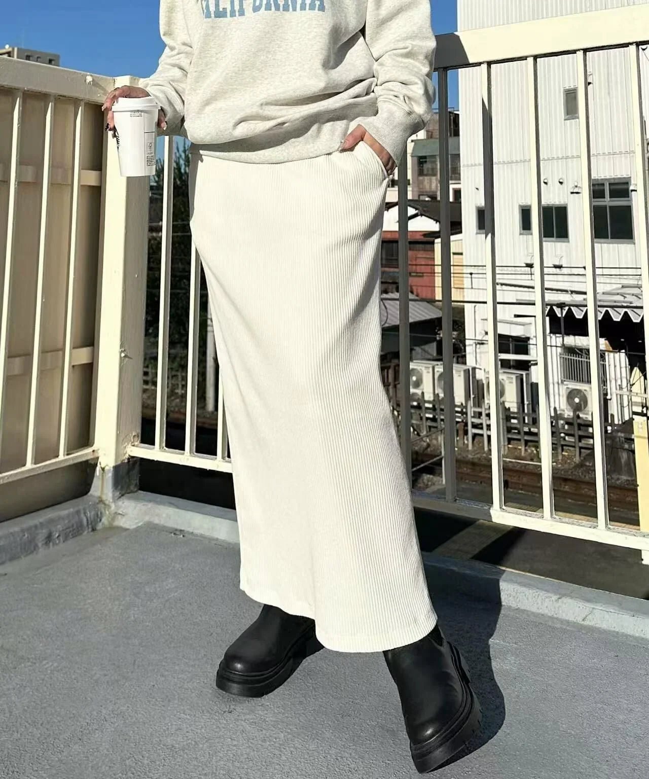 日本直送 Ribbed Tight Long Skirt - HLY & CHOCCICO