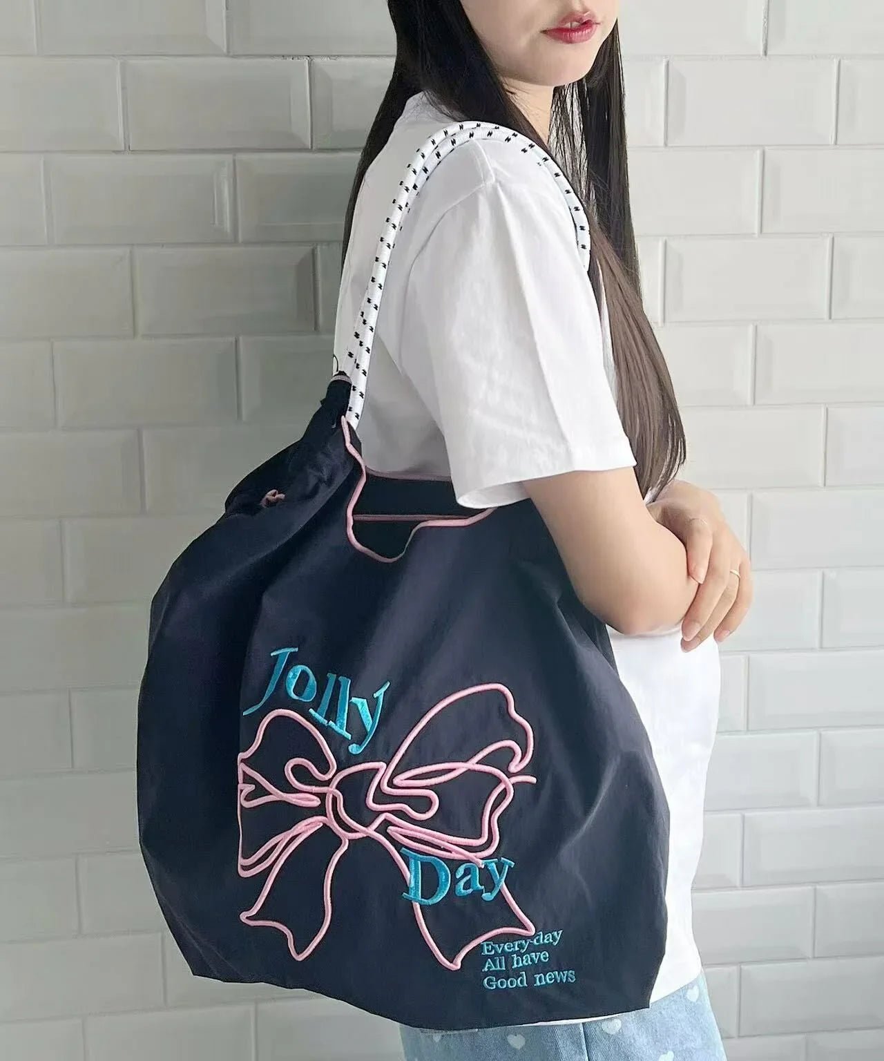 日本直送Ribbon embroidered tote bag - HLY & CHOCCICO