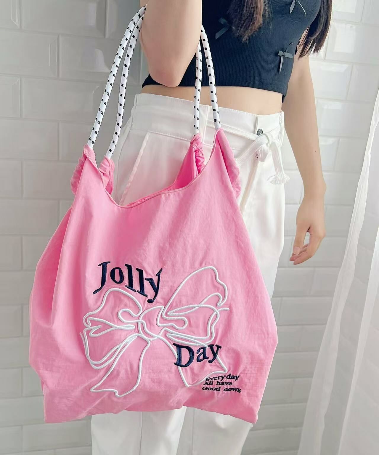 日本直送Ribbon embroidered tote bag - HLY & CHOCCICO