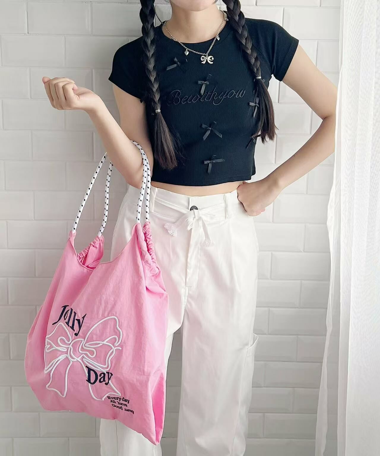 日本直送Ribbon embroidered tote bag - HLY & CHOCCICO