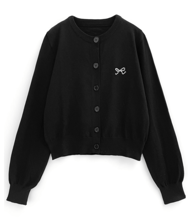 日本直送Ribbon Embroidery Short Length Knitted Cardiga - HLY & CHOCCICO