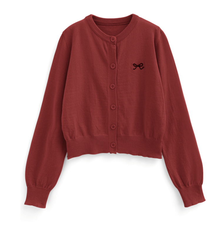 日本直送Ribbon Embroidery Short Length Knitted Cardiga - HLY & CHOCCICO