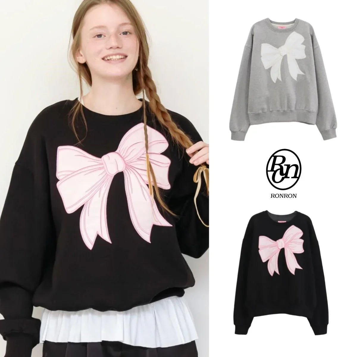 韓國潮牌RonRon bow sweatshirt - 2 Color - HLY & CHOCCICO
