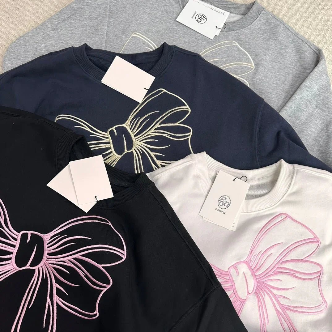 韓國潮牌RonRon Embroidered line bow sweatshirt - 5 Color - HLY & CHOCCICO