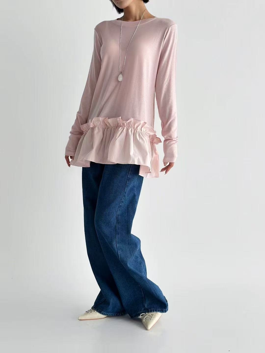 韓國直送Ruffled Hem Long Sleeve Top - HLY & CHOCCICO