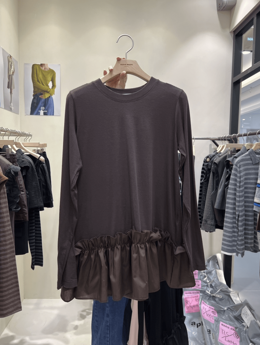 韓國直送Ruffled Hem Long Sleeve Top - HLY & CHOCCICO