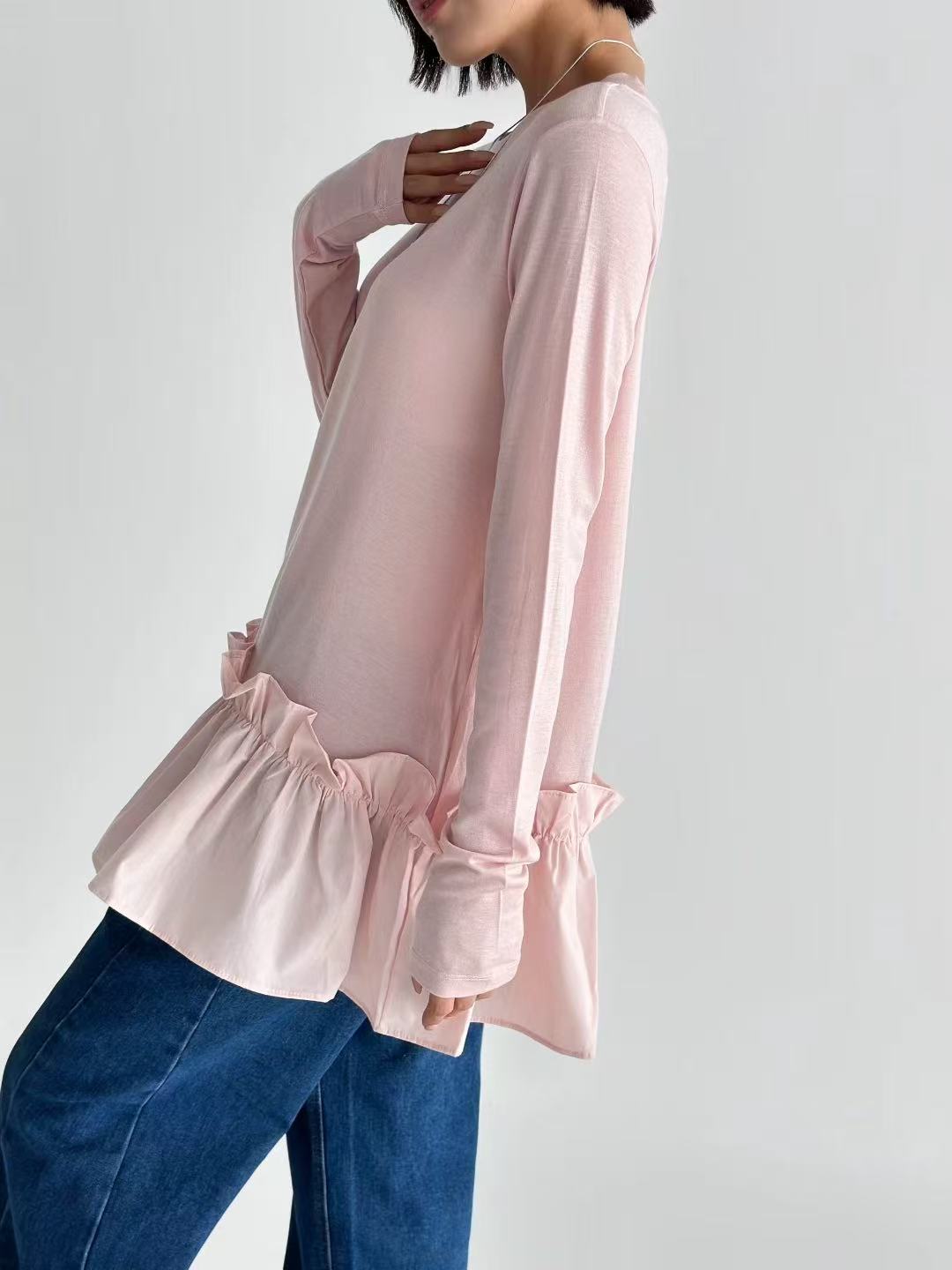 韓國直送Ruffled Hem Long Sleeve Top - HLY & CHOCCICO