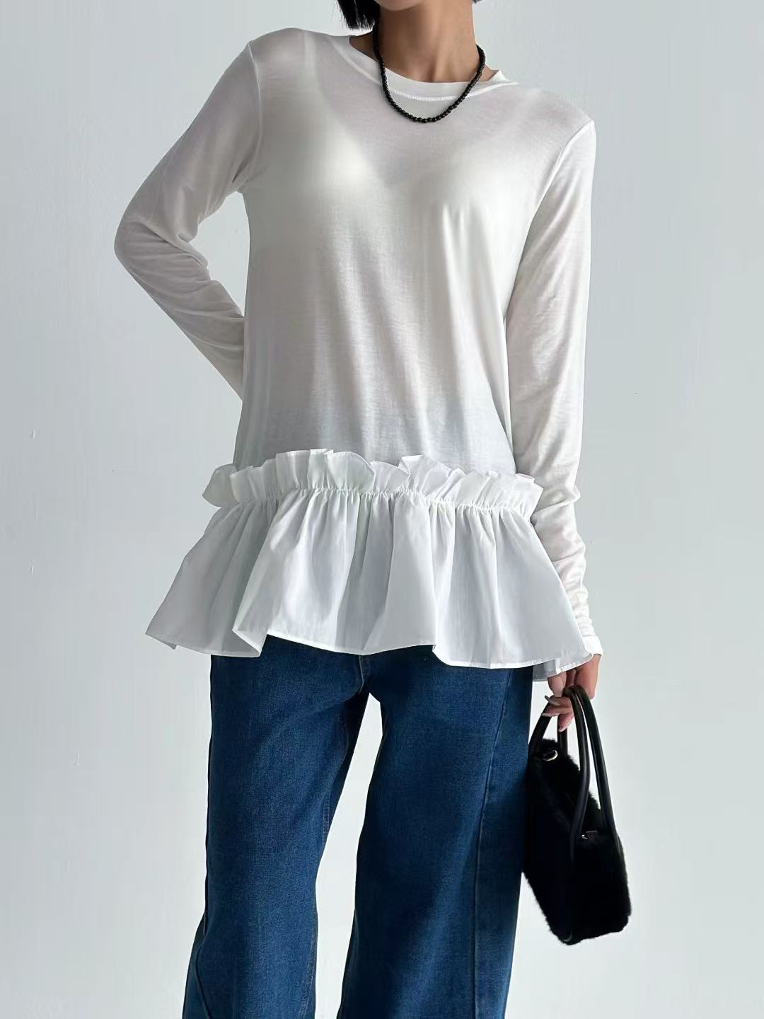 韓國直送Ruffled Hem Long Sleeve Top - HLY & CHOCCICO
