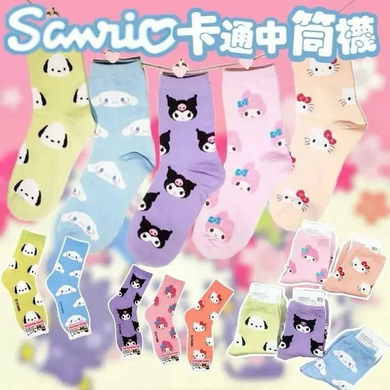 Sanrio 卡通中筒襪 (1套5對) - HLY & CHOCCICO