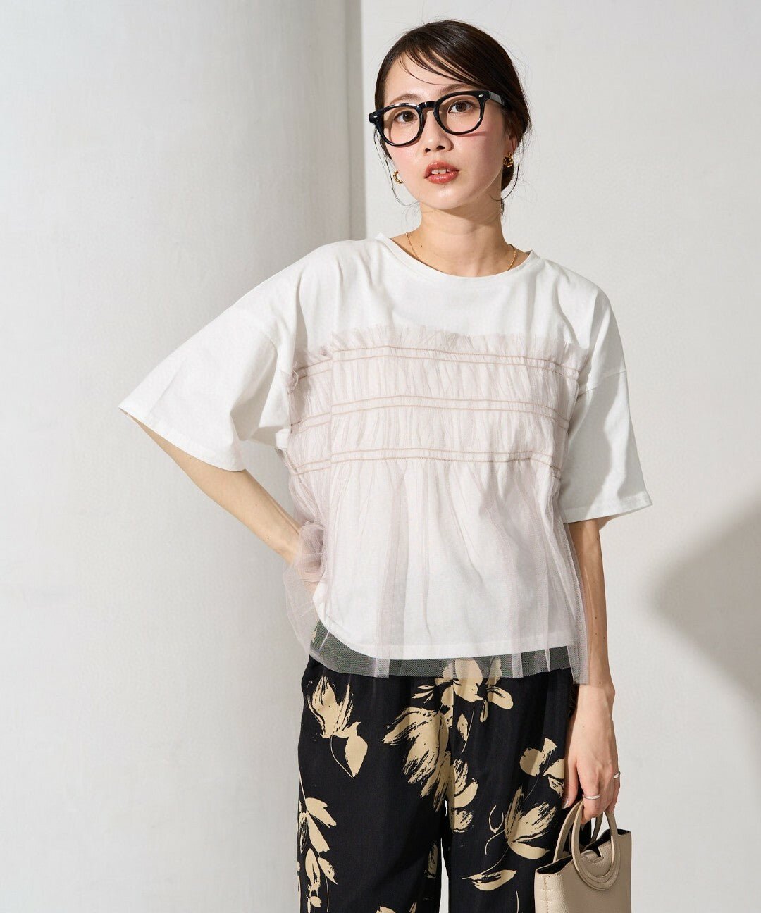 Tulle Ruffle Docking Short Sleeve T-Shirt - HLY & CHOCCICO