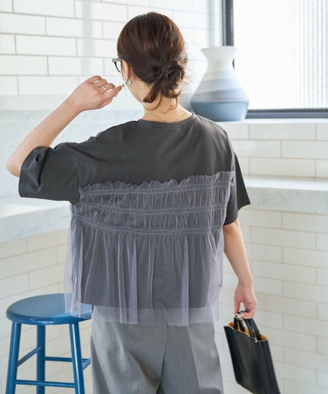 Tulle Ruffle Docking Short Sleeve T-Shirt - HLY & CHOCCICO