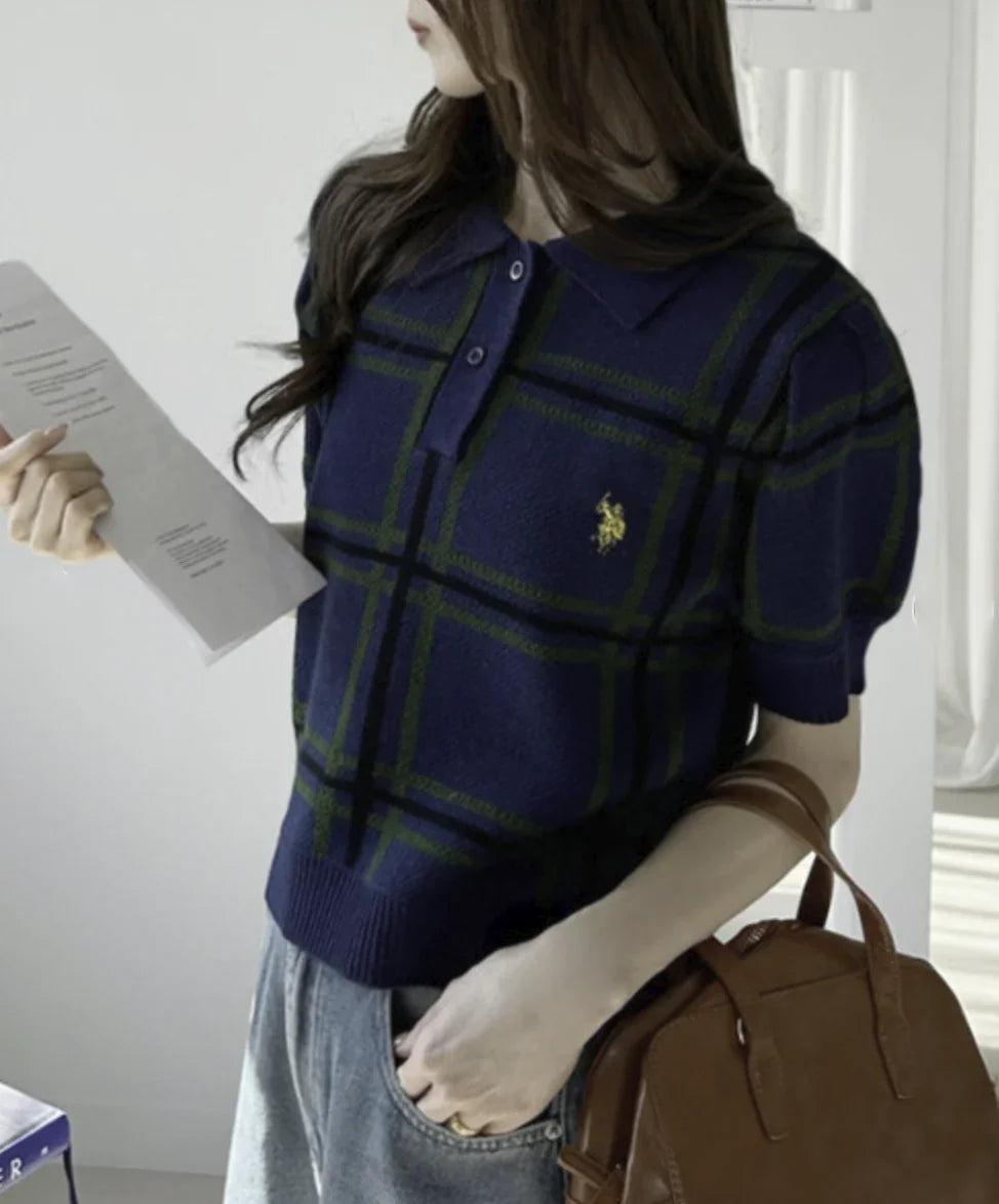 日本直送U.S. POLO ASSN 別注Check Short Length Knit Top (新款預售5月發貨) - HLY & CHOCCICO