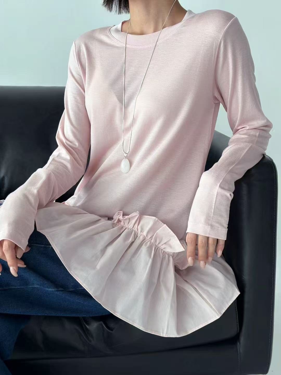 韓國直送Ruffled Hem Long Sleeve Top