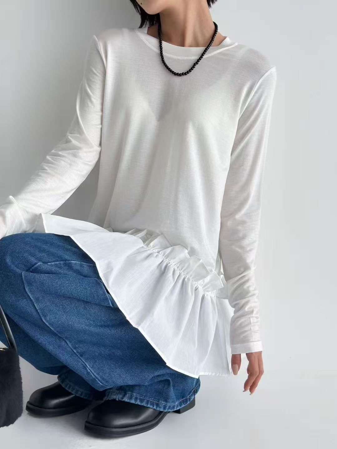 韓國直送Ruffled Hem Long Sleeve Top