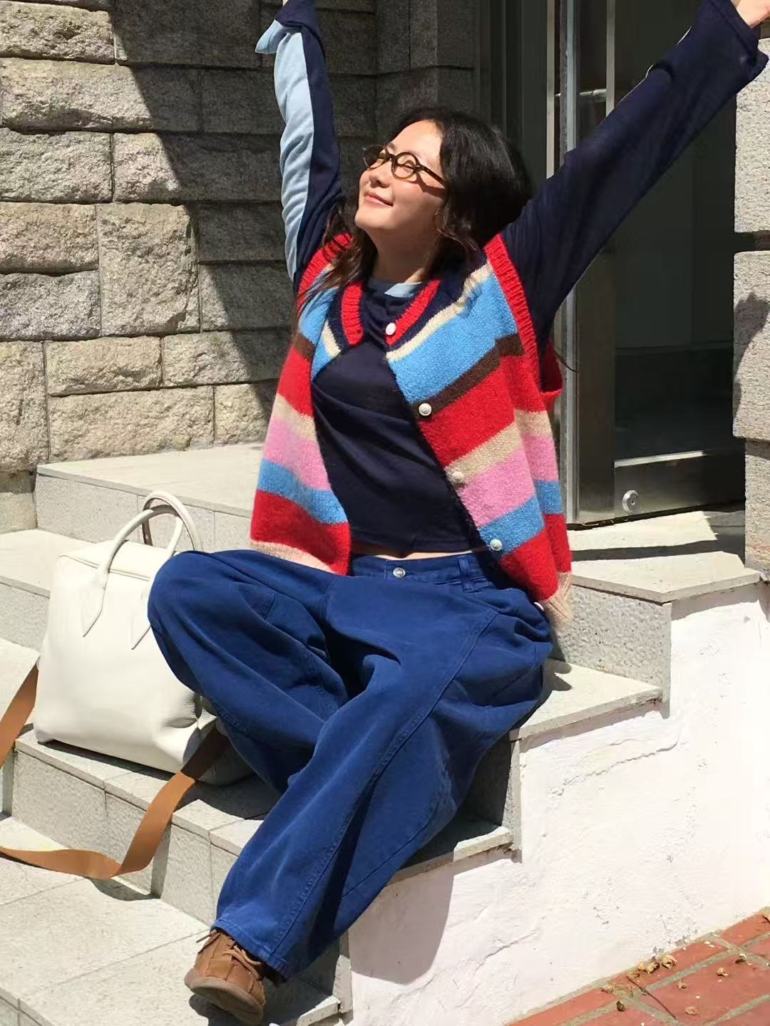 韓國直送Rainbow Striped Cardigan Vest