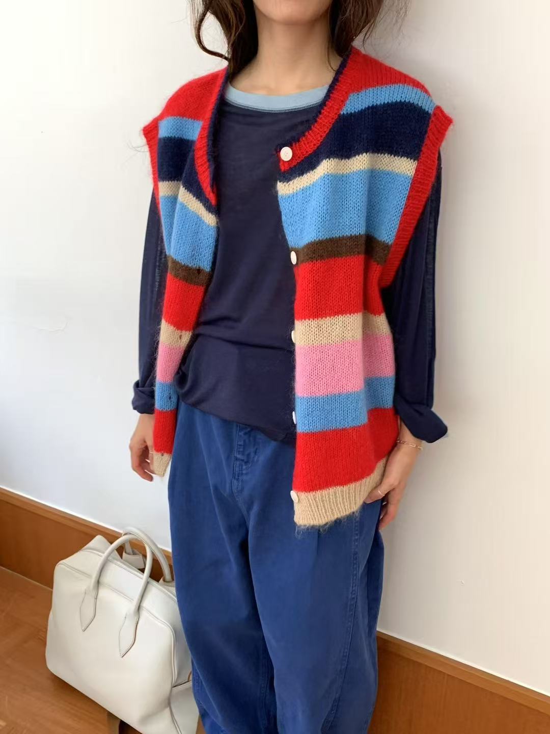 韓國直送Rainbow Striped Cardigan Vest
