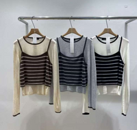 韓國直送Striped Overlay Top