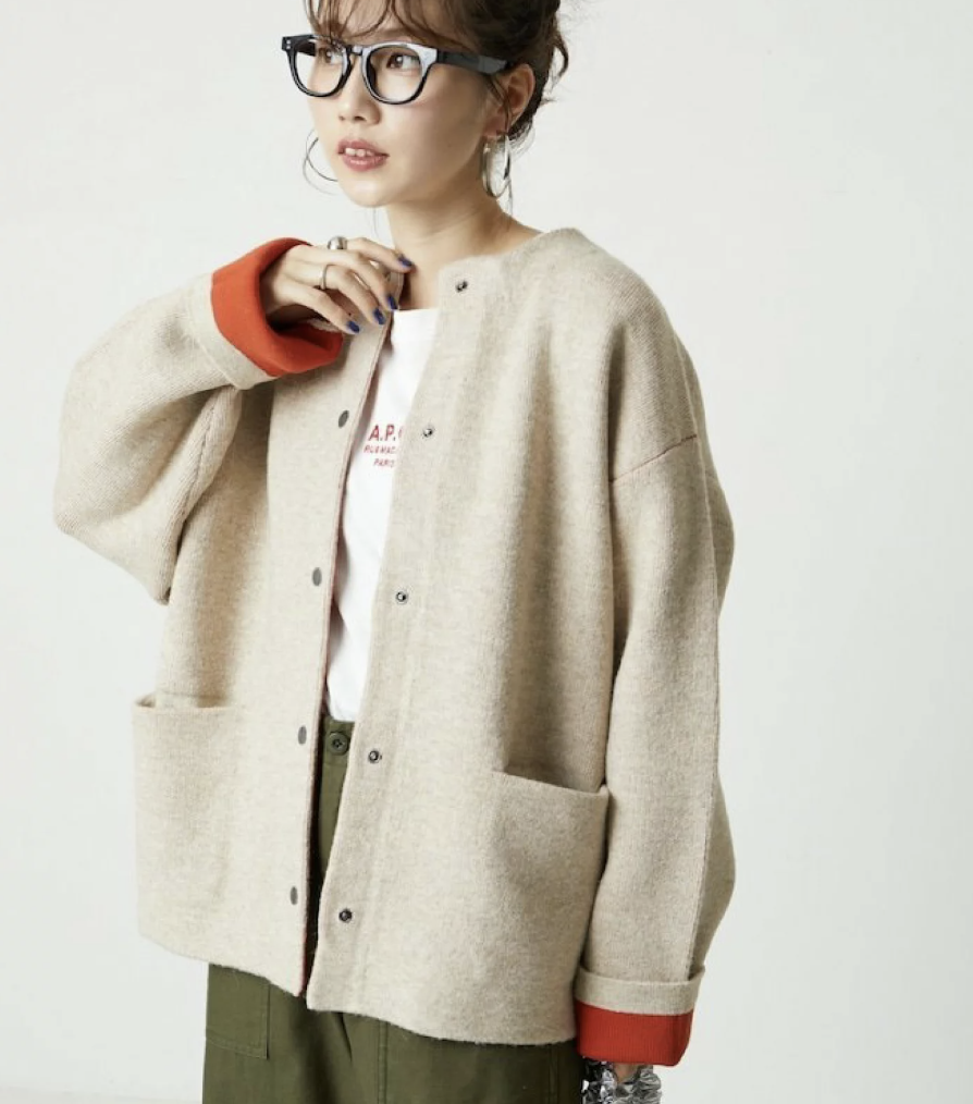 日本直送FREAK'S STORE Back Color Snap Knit Cardigan