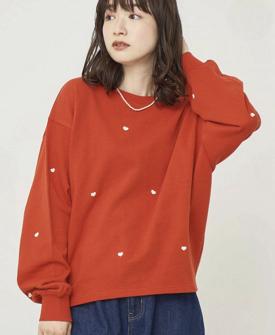 日本直送 Heart Embroidered Lining Sweat Pullover