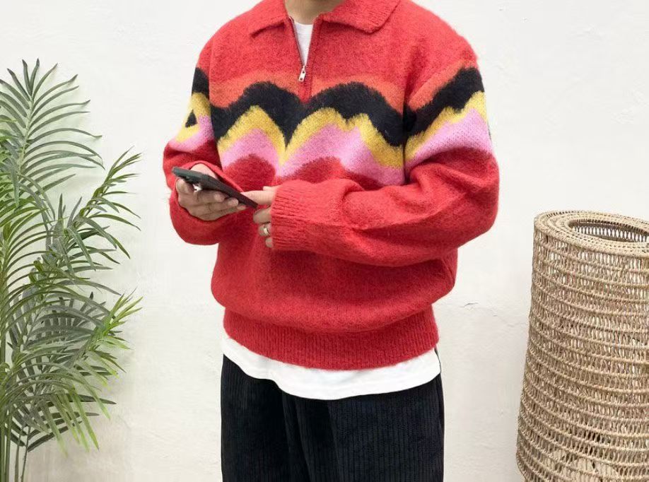 韓國直送Baron Wave Mohair Half Zip -up Knit - HLY &amp; CHOCCICO