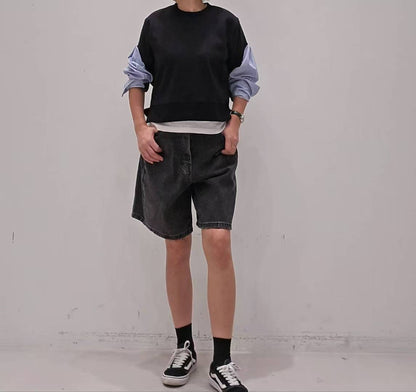 韓國直送Trendy Mixed Fabric Sweatshirt - HLY &amp; CHOCCICO