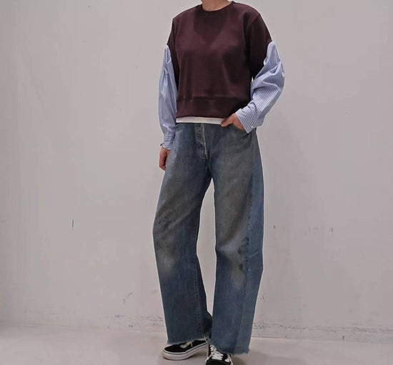 韓國直送Trendy Mixed Fabric Sweatshirt