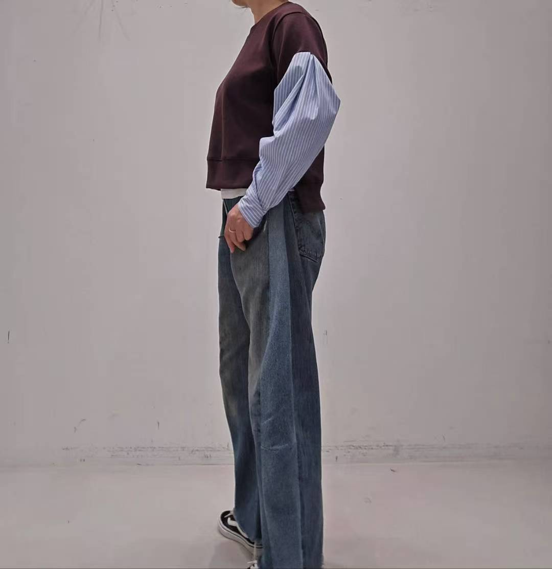 韓國直送Trendy Mixed Fabric Sweatshirt - HLY &amp; CHOCCICO