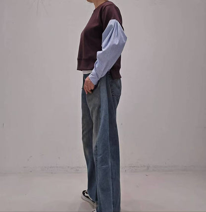 韓國直送Trendy Mixed Fabric Sweatshirt - HLY &amp; CHOCCICO