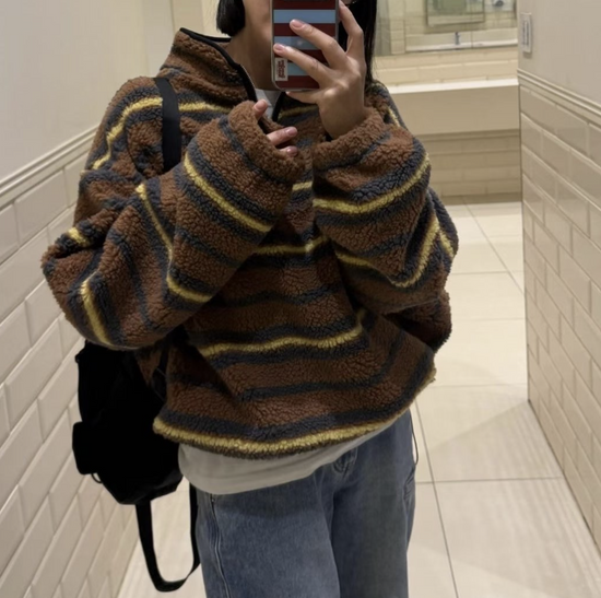 韓國直送 Casual Fleece Half-Zip