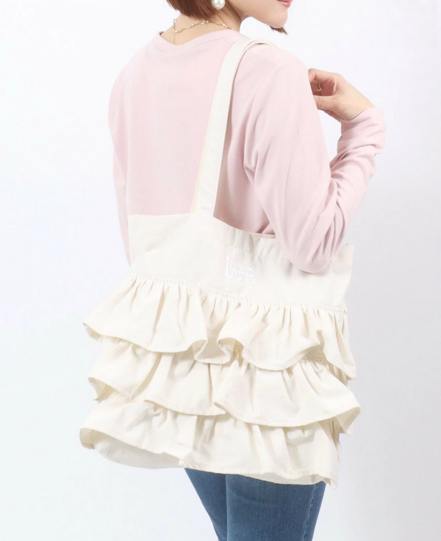 日本直送Lee Ruffle Canvas Denim Logo Embroidery Tote Bag - HLY &amp; CHOCCICO