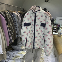 韓國直送Floral Fleece Zip Jacket