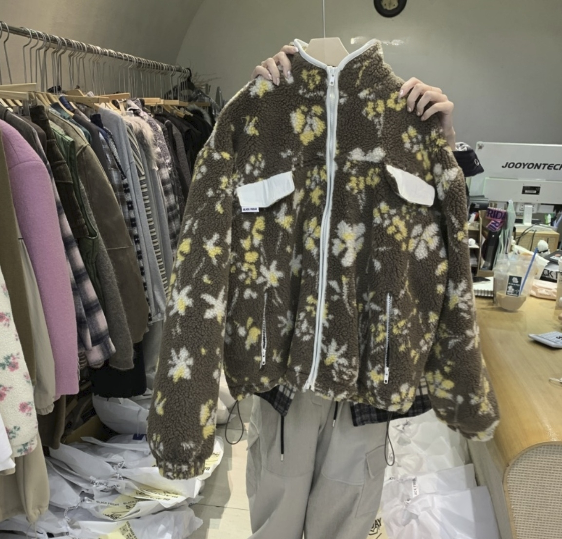 韓國直送Floral Fleece Zip Jacket