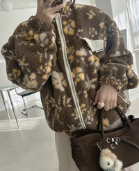 韓國直送Floral Fleece Zip Jacket