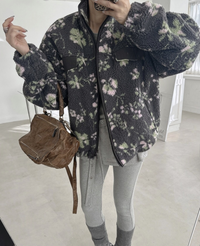 韓國直送Floral Fleece Zip Jacket