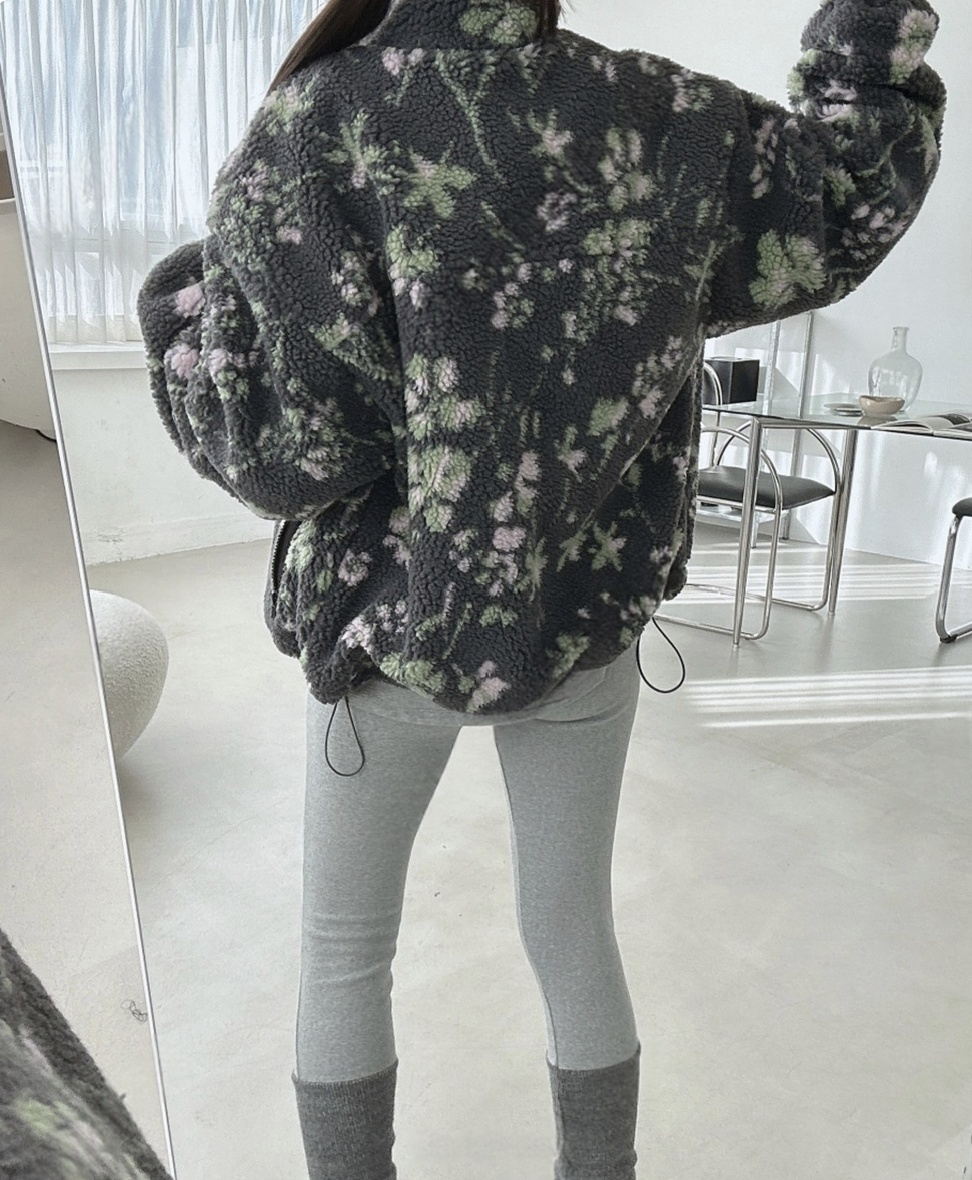 韓國直送Floral Fleece Zip Jacket