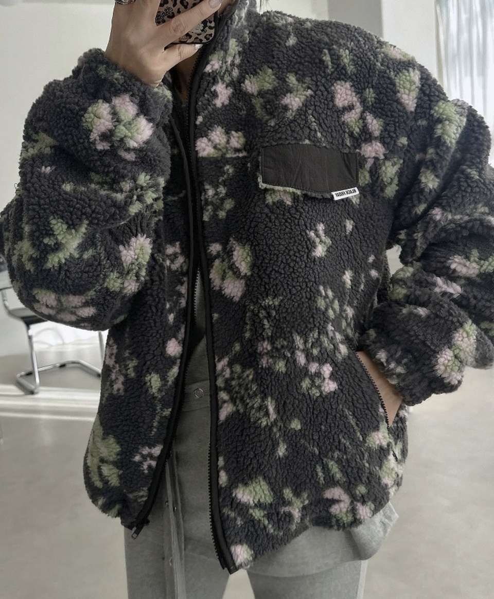 韓國直送Floral Fleece Zip Jacket