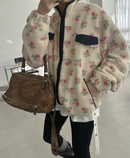 韓國直送Floral Fleece Zip Jacket
