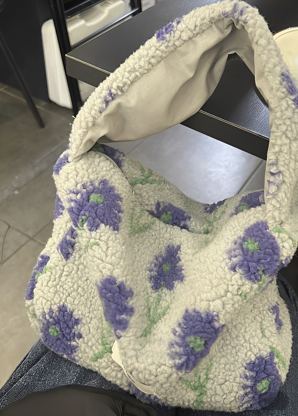 韓國直送Floral Fleece Tote Bag
