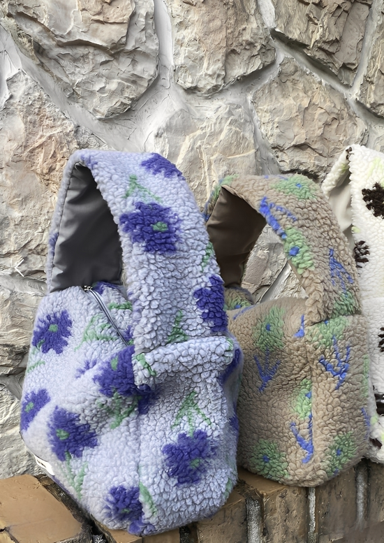 韓國直送Floral Fleece Tote Bag