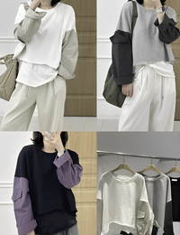 韓國直送Layered Sleeve Cropped Sweatshirt