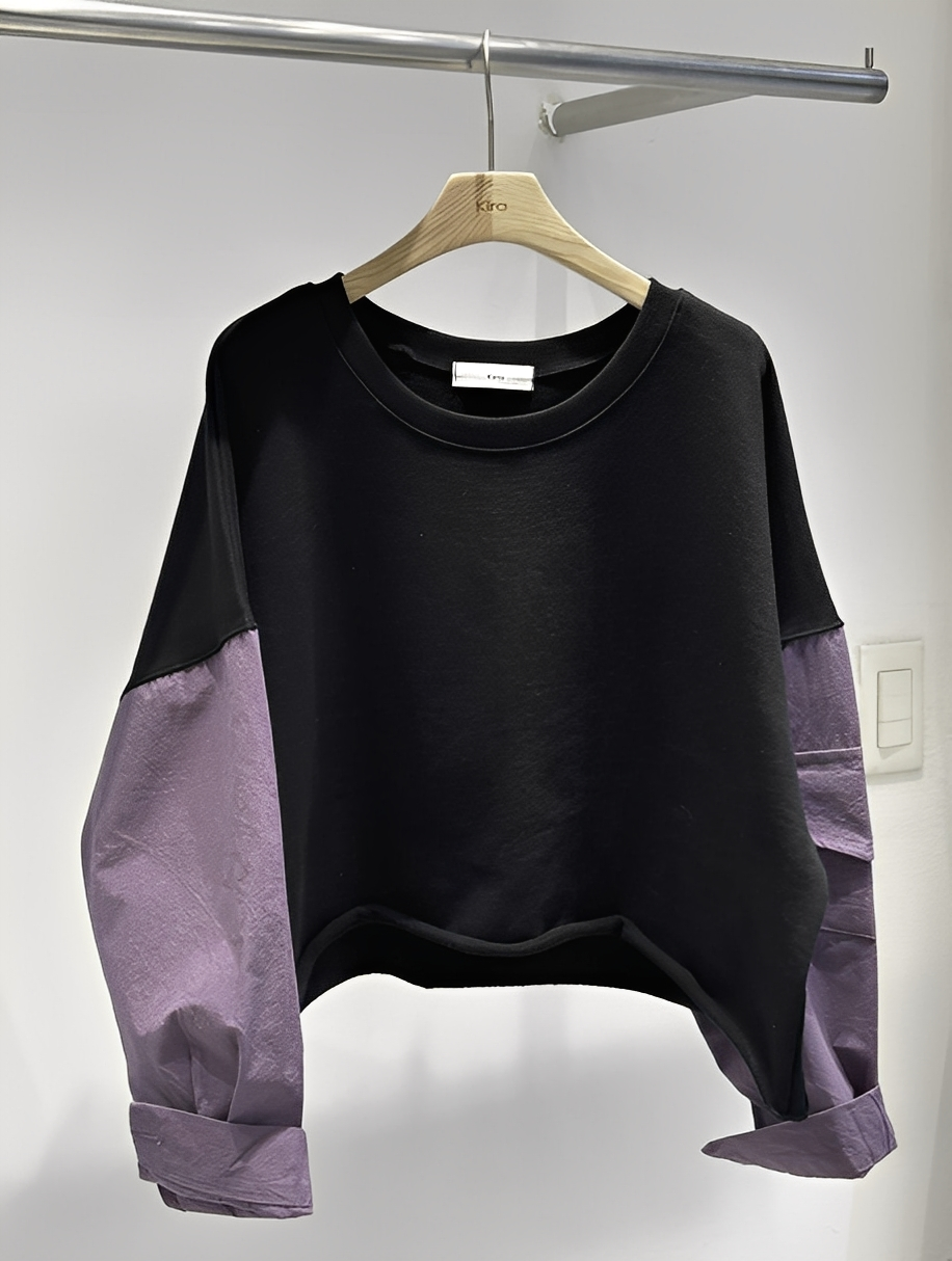 韓國直送Layered Sleeve Cropped Sweatshirt