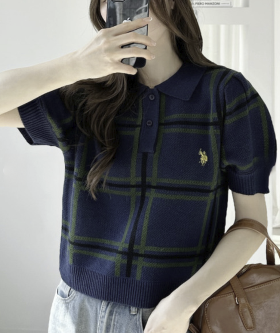 日本直送U.S. POLO ASSN 別注Check Short Length Knit Top （新款預售4月中發貨） - HLY &amp; CHOCCICO